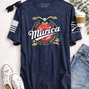 Grunt Style “Murica” Patriotic Graphic T-Shirt Navy Blue Size L